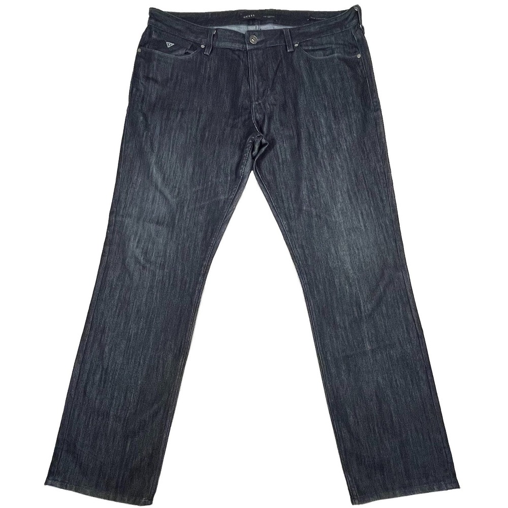 GUESS Men's Jeans 38x32 Slim Straight Black Denim Stretch 5 Pocket Pants Classic